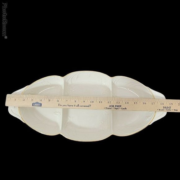 Lenox Off White Ceramic Holiday Heirloom 3 Part Relish Server Tray China Platter - Picture 9 of 11